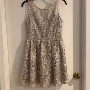 Silver/light grey lace mini skater dress